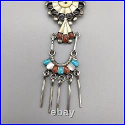 Native American ZUNI Eagle Thunderbird Sunface Necklace Sterling Silver Old Pawn