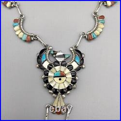 Native American ZUNI Eagle Thunderbird Sunface Necklace Sterling Silver Old Pawn