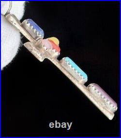 Native American Zuni Multi Gemstone Cross Pendant Necklace Sign Wilbur Iule VTG