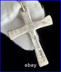 Native American Zuni Multi Gemstone Cross Pendant Necklace Sign Wilbur Iule VTG