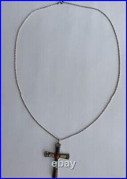 Native American Zuni Multi Gemstone Cross Pendant Necklace Sign Wilbur Iule VTG