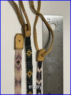 Native American beaded leather vintage handmade necklace choker STORMIE lot of 3