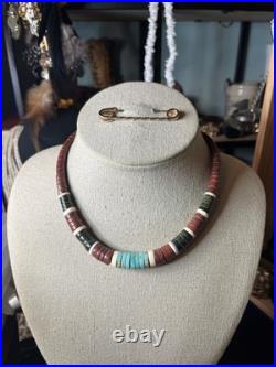 Native American vintage sterling heishi turquoise pipestone beaded necklace