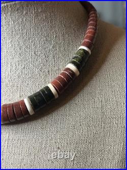 Native American vintage sterling heishi turquoise pipestone beaded necklace