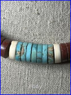 Native American vintage sterling heishi turquoise pipestone beaded necklace