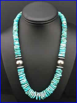 Native Blue Graduated Turquoise Navajo Sterling Silver Necklace 20 04809