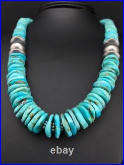 Native Blue Graduated Turquoise Navajo Sterling Silver Necklace 20 04809