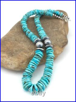 Native Blue Graduated Turquoise Navajo Sterling Silver Necklace 20 04809