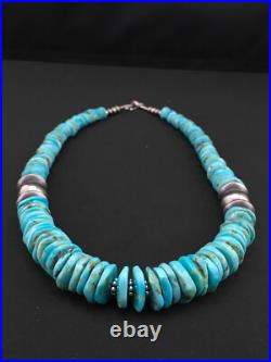 Native Blue Graduated Turquoise Navajo Sterling Silver Necklace 20 04809