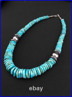 Native Blue Graduated Turquoise Navajo Sterling Silver Necklace 20 04809