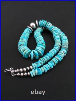Native Blue Graduated Turquoise Navajo Sterling Silver Necklace 20 04809