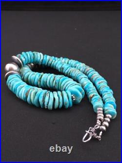 Native Blue Graduated Turquoise Navajo Sterling Silver Necklace 20 04809