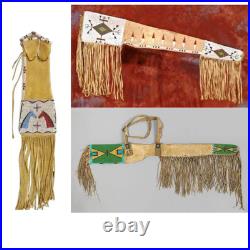 Native Indian Beaded Suede Leather tobacco Beaded pouch and Gun Cover 3 pcs