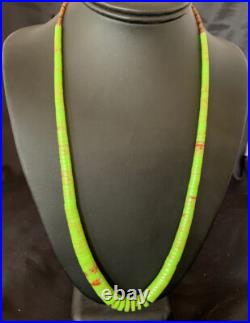 Native Navajo Green Gaspeite Shell Sterling Silver Necklace 22 11466
