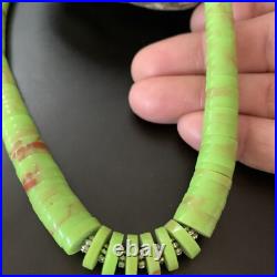 Native Navajo Green Gaspeite Shell Sterling Silver Necklace 22 11466 Native Navajo Green Gaspeite Shell Sterling Silver Necklace 22 11466