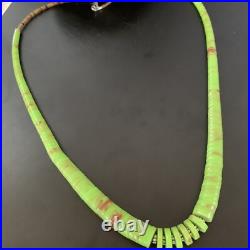 Native Navajo Green Gaspeite Shell Sterling Silver Necklace 22 11466