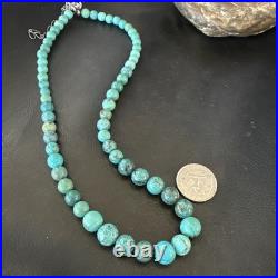 Native Spiderweb Turquoise Bead Navajo Sterling Silver Necklace 18 19157
