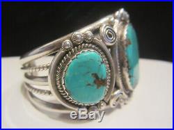 Native Vintage Old Pawn Navajo Sterling Silver Turquoise Cuff Bracelet Signed
