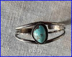 Navaho Bracelet Vintage 60s Turquoise Silver Cuff Bracelet Handmade by HM