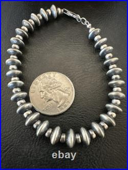 Navajo 8mm Flat 4mm Round Beads 7.5 Sterling Silver Bracelet 18988