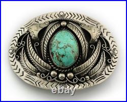 Navajo Bell Buckle. 999 Nickel Turquoise Handmade Vintage