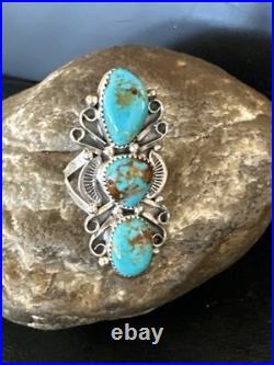 Navajo Blue Kingman Turquoise Ring MultiStone Cluster Sz 8.5 19812