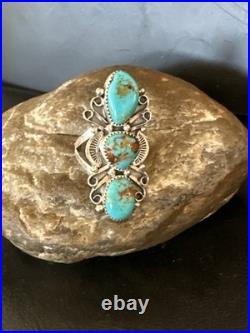Navajo Blue Kingman Turquoise Ring MultiStone Cluster Sz 8.5 19812 Navajo Blue Kingman Turquoise Ring MultiStone Cluster Sz 8.5 19812