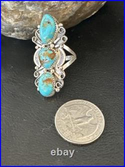 Navajo Blue Kingman Turquoise Ring MultiStone Cluster Sz 8.5 19812