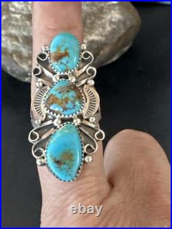 Navajo Blue Kingman Turquoise Ring MultiStone Cluster Sz 8.5 19812 Navajo Blue Kingman Turquoise Ring MultiStone Cluster Sz 8.5 19812