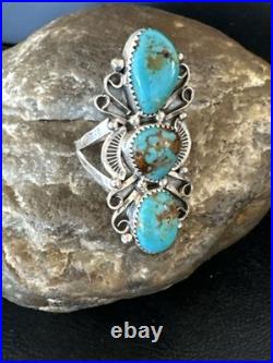 Navajo Blue Kingman Turquoise Ring MultiStone Cluster Sz 8.5 19812