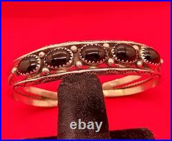 Navajo Bracelet Black Onyx & Sterling Silver Cuff Native American Vintage USA