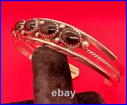 Navajo Bracelet Black Onyx & Sterling Silver Cuff Native American Vintage USA