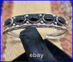 Navajo Bracelet Black Onyx & Sterling Silver Cuff Native American Vintage USA