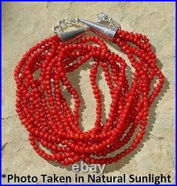 Navajo CORAL Necklace STERLING SILVER Vintage Multi 5 STRAND Beaded 18.75 M. G