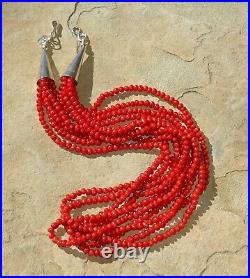 Navajo CORAL Necklace STERLING SILVER Vintage Multi 5 STRAND Beaded 18.75 M. G