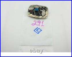 Navajo Dear Head Belt Buckle. 999 Nickel Vintage Turquoise & Coral