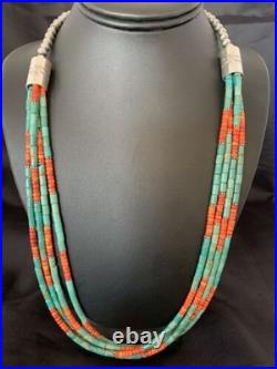 Navajo Green Royston Turquoise Spiny Necklace Sterling Silver 26 10469