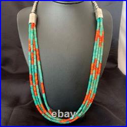 Navajo Green Royston Turquoise Spiny Necklace Sterling Silver 26 10469