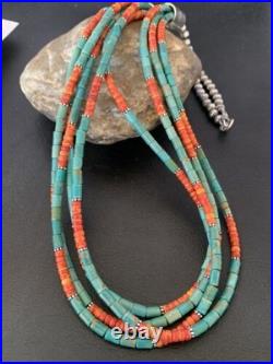 Navajo Green Royston Turquoise Spiny Necklace Sterling Silver 26 10469
