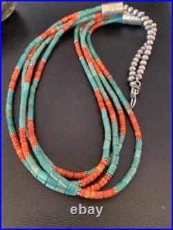 Navajo Green Royston Turquoise Spiny Necklace Sterling Silver 26 10469