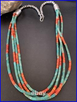 Navajo Green Royston Turquoise Spiny Necklace Sterling Silver 26 10469