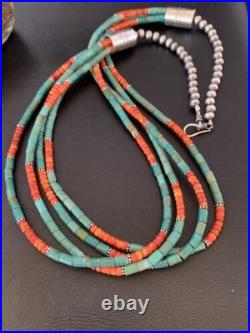 Navajo Green Royston Turquoise Spiny Necklace Sterling Silver 26 10469