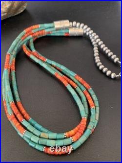 Navajo Green Royston Turquoise Spiny Necklace Sterling Silver 26 10469