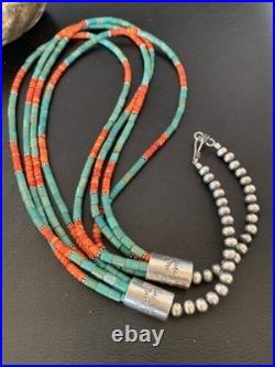 Navajo Green Royston Turquoise Spiny Necklace Sterling Silver 26 10469