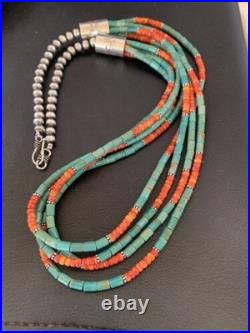 Navajo Green Royston Turquoise Spiny Necklace Sterling Silver 26 10469