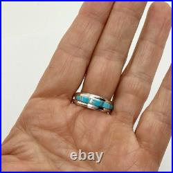Navajo Inlay Turquoise Men's Ring Band Sz 9 Sterling Signed W M Wedding 5.2g
