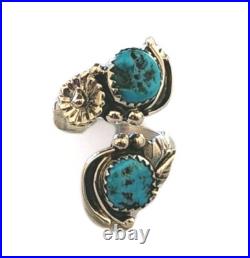 Navajo John Delvin Signed Vintage Sterling Silver Kingman Turquoise Wrap RIng, 8 Navajo John Delvin Signed Vintage Sterling Silver Kingman Turquoise Wrap RIng, 8