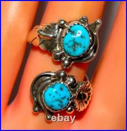 Navajo John Delvin Signed Vintage Sterling Silver Kingman Turquoise Wrap RIng, 8 Navajo John Delvin Signed Vintage Sterling Silver Kingman Turquoise Wrap RIng, 8