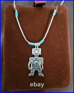 Navajo Kachina Necklace Sterling Silver Natural Turquoise Vintage Signed Great