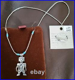 Navajo Kachina Necklace Sterling Silver Natural Turquoise Vintage Signed Great
